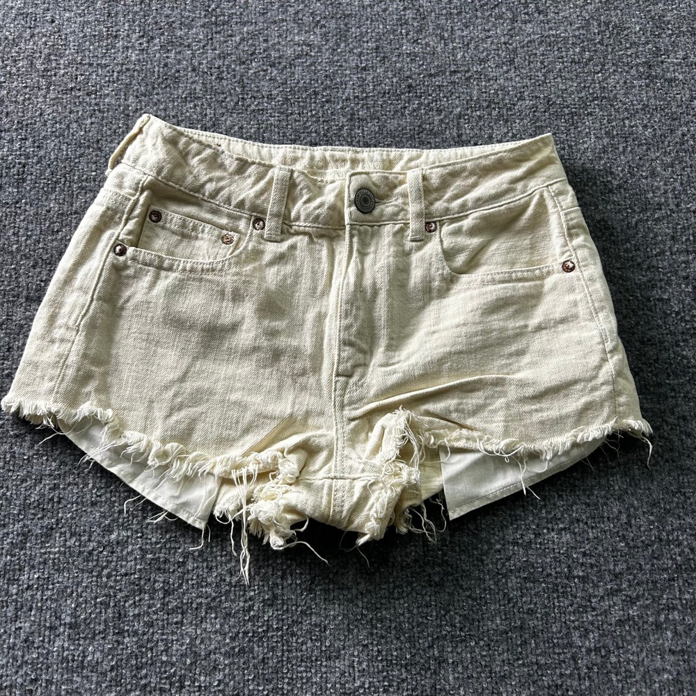 American Eagle Shorts Womens Size 4 Cream Cotton Raw Hem Stars Stripes Patriotic